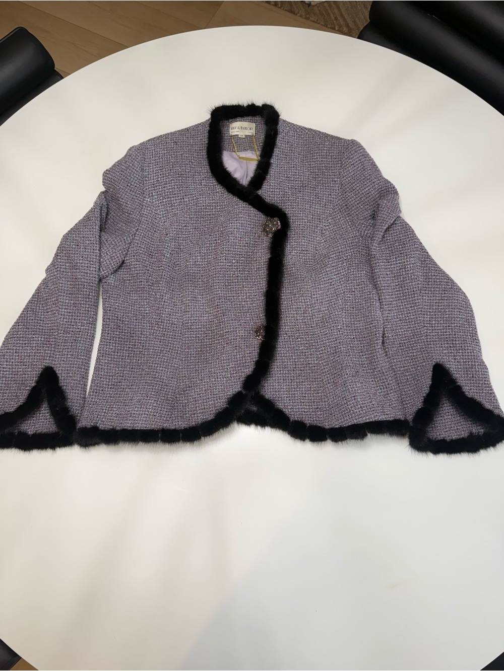 Lily & Taylor Vintage Lavender Bouclé Jacket with Black Trim Size 18 - Picture 2 of 10